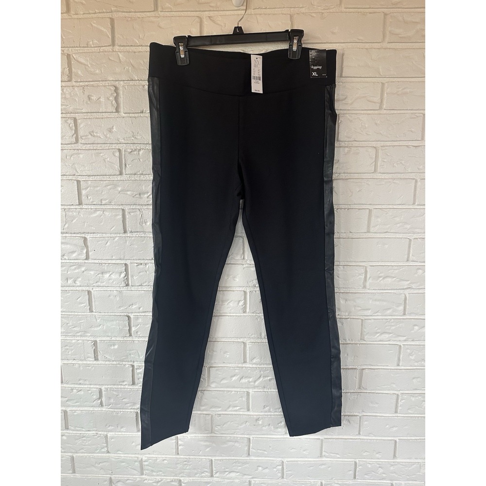 Soho New York & Co. Women's Faux Leather-Trim Black Leggings XL NWT